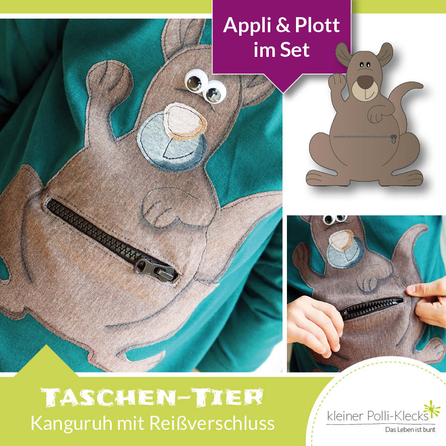 „Taschen-Tier“ Känguru - Schnitt + Plott/Applidatei + Anleitung