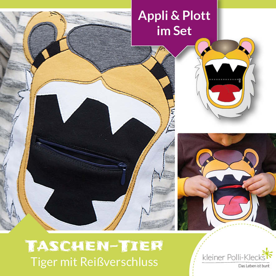„Taschen-Tier“ Tiger - Schnitt + Plott/Applidatei + Anleitung