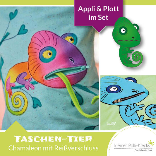 „Taschen-Tier“ Chamäleon - Schnitt + Plott/Applidatei + Anleitung