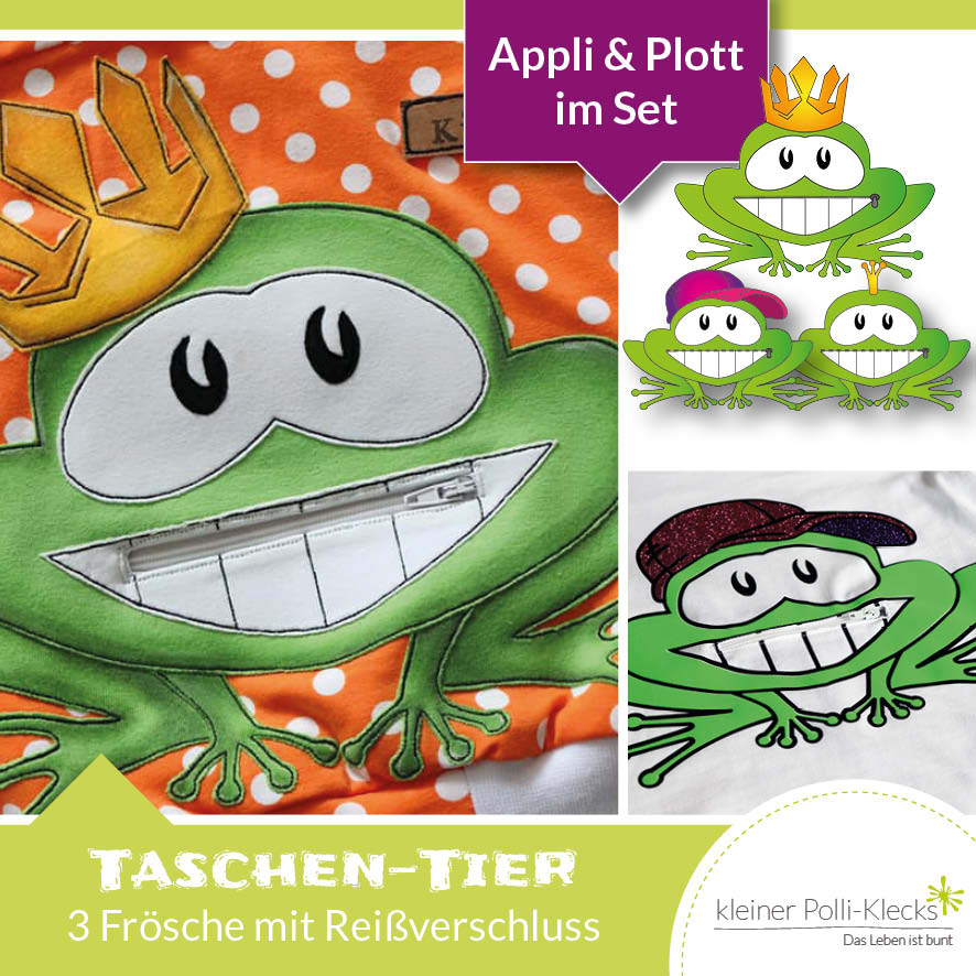 „Taschen-Tier“ Frosch - Schnitt + Plott/Applidatei + Anleitung
