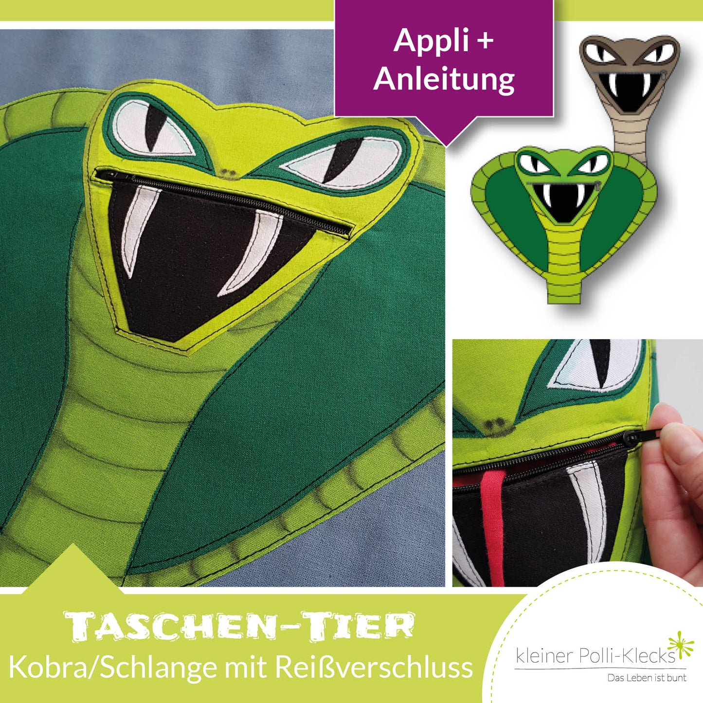 „Taschen-Tier“ Kobra - Schnitt + Plott/Applidatei + Anleitung