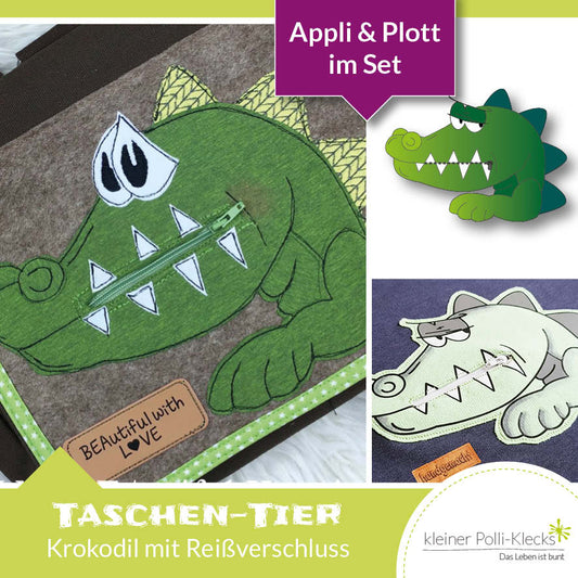 „Taschen-Tier“ Krokodil - Schnitt + Plott/Applidatei + Anleitung