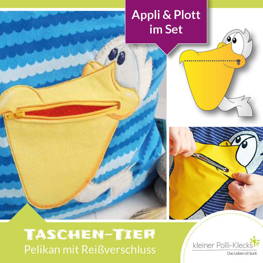 „Taschen-Tier“ Pelikan - Schnitt + Plott/Applidatei + Anleitung