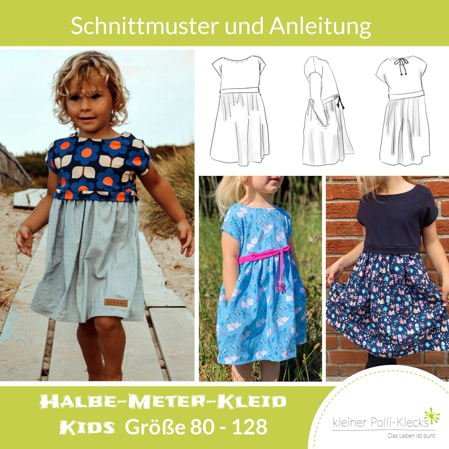 Halbe Meter Kleid KIDS 80-128 - Schnitt und Anleitung