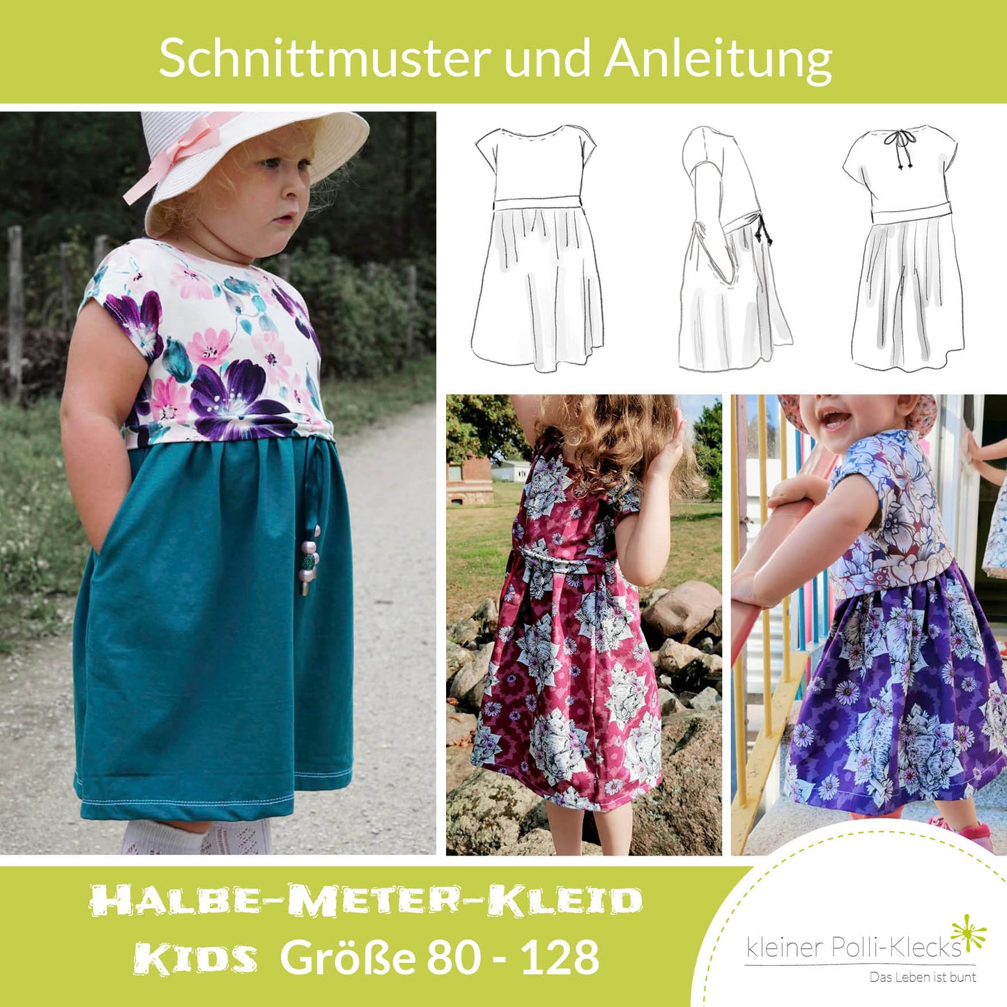 Halbe Meter Kleid KIDS 80-128 - Schnitt und Anleitung